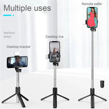 Portable Bluetooth Selfie Stick Tripod Holder with Remote Shutter Fill Light Extendable Wireless Remote Retractable Phone Stand Promise Mart