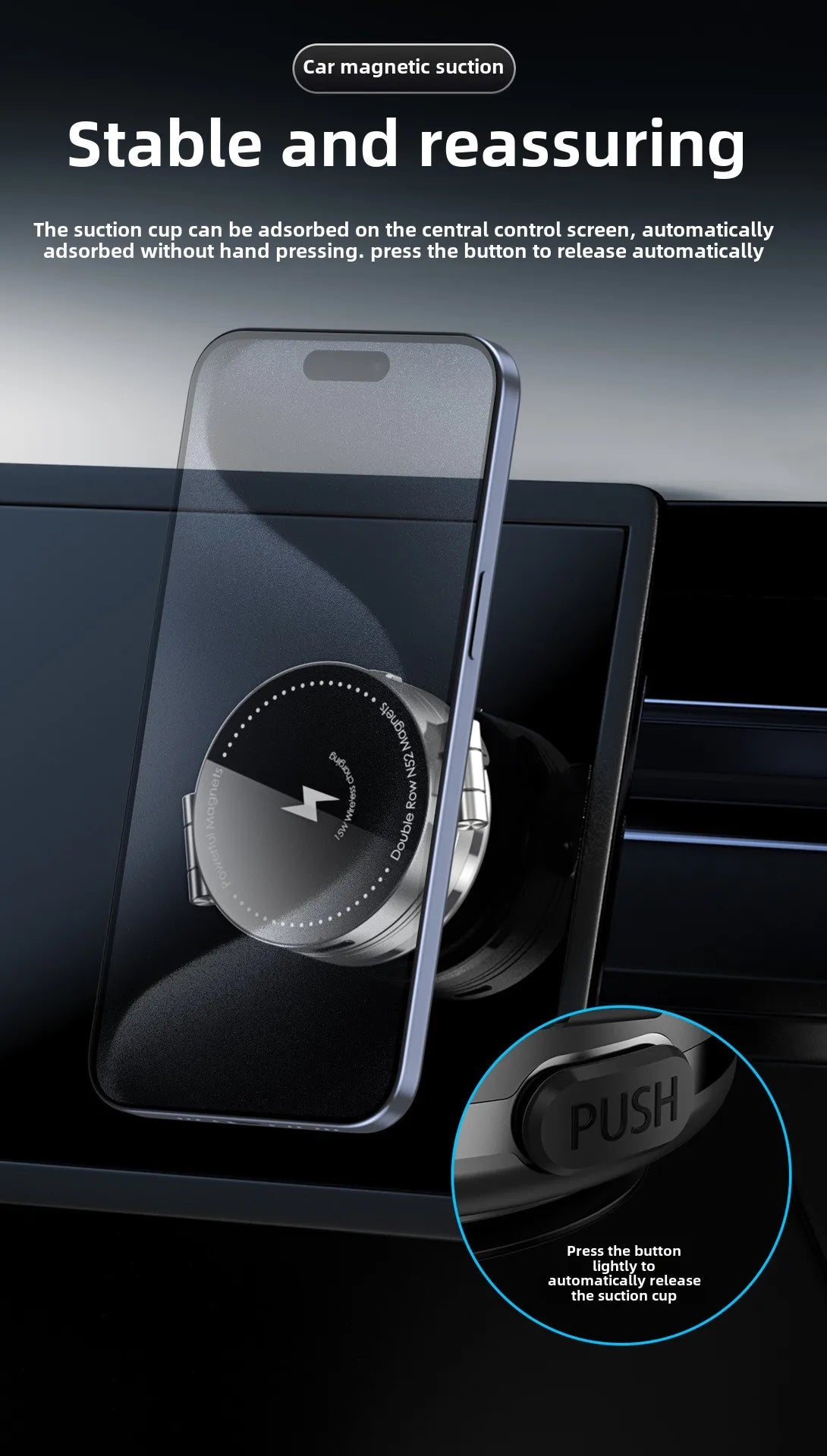 15W Wireless Charger  Double Sides Phone Holder Magnetic Vacuum Adsorption Bracket Foldable GPS Stand Electric Sucker Cup Suppor