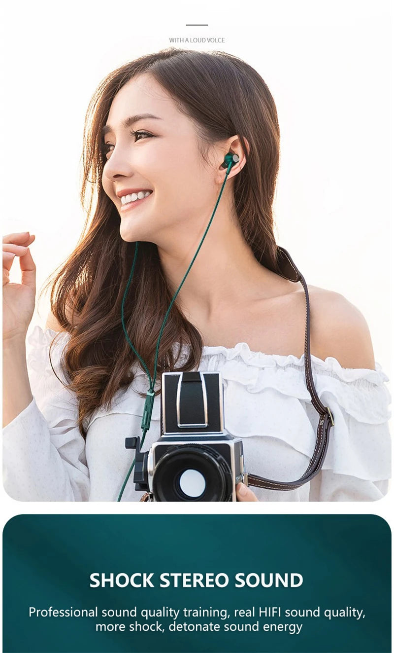 Type-C In-Ear Wired Karaoke Headphones 3.5mm Stereo Music Earbud Handfree Headset Earphones with Mic