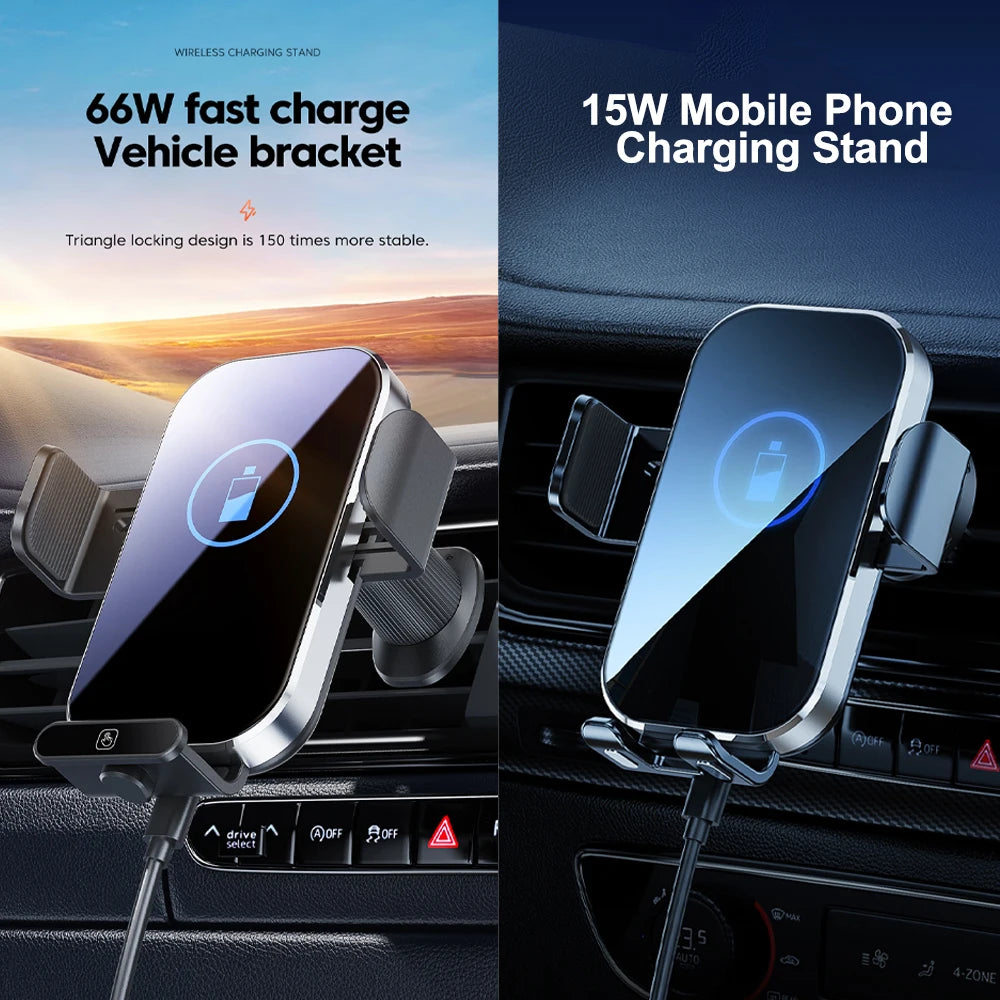 X10S Car Mobile Phone Holder Wireless Charging 66W 15W Car Holder Cellphone Bracket Stand In Car Device for iPhone 16 15 14 13