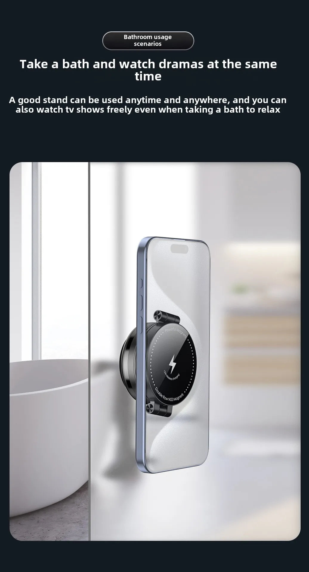 15W Wireless Charger  Double Sides Phone Holder Magnetic Vacuum Adsorption Bracket Foldable GPS Stand Electric Sucker Cup Suppor