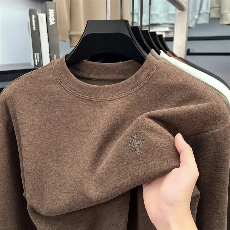 Hot Sale Men Long Sleeve T Shirt Crew Neck Solid Color Soft Breathable Spring Autumn Casual Fashion Basic Pullover Top Menswear