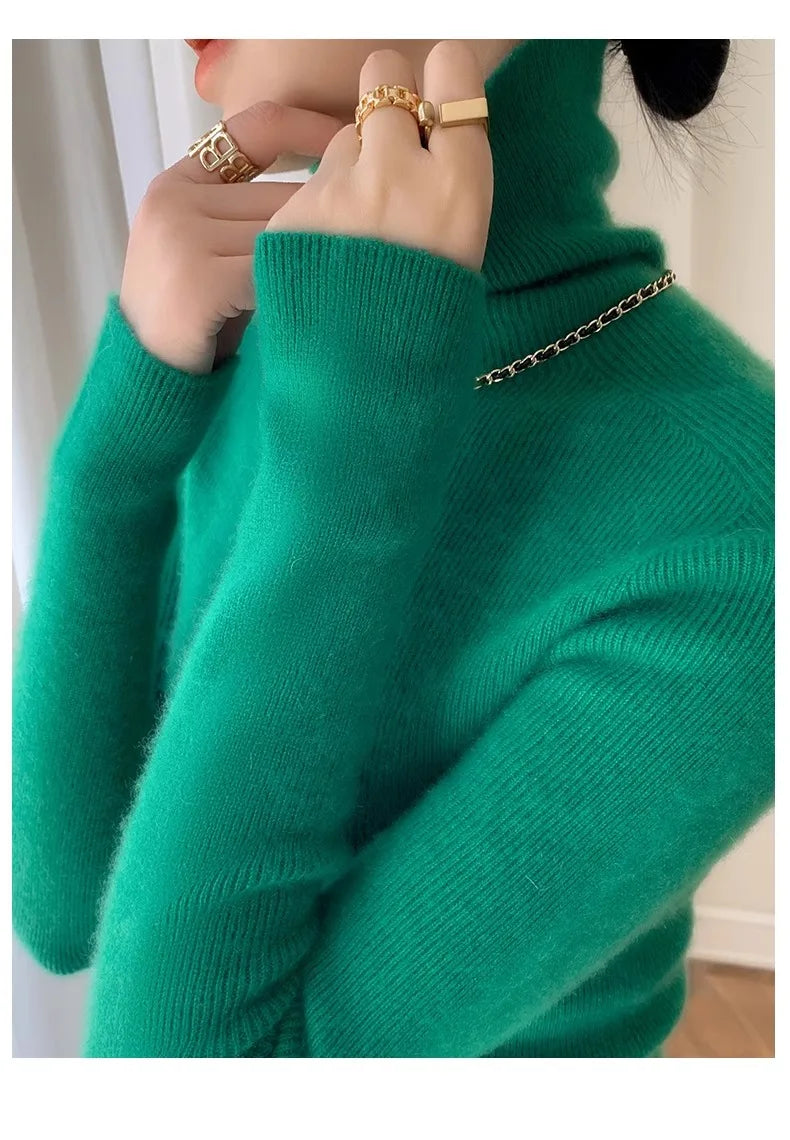 Autumn Winter Thiened Slim Fit Camere Sweater High Collar Knitted Wool Base irt Pure Color Crew Ne Sweater for Women