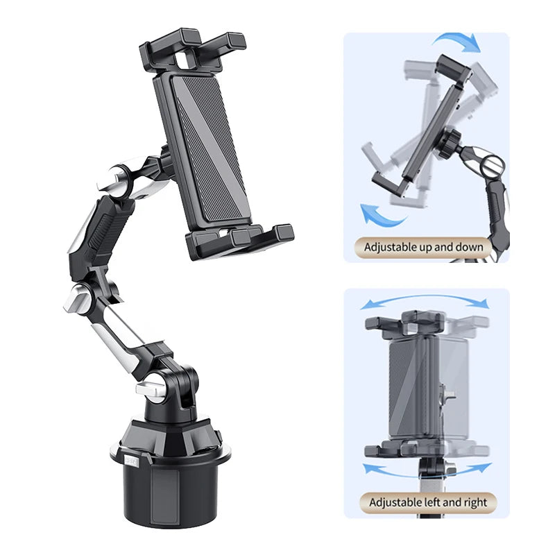 SEAMETAL Car Phone Mount on Cup Holder 6.5-9.5CM Adjustable Base Tablet/Phone Holder 360-Degree Flexible Rotation Phone Stand