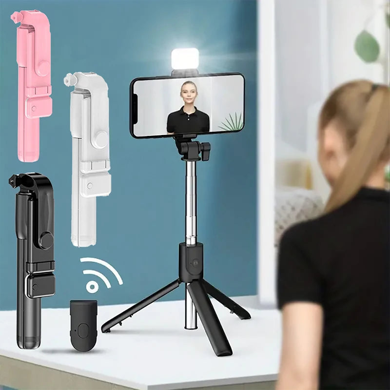 Portable Bluetooth Selfie Stick Tripod Holder with Remote Shutter Fill Light Extendable Wireless Remote Retractable Phone Stand Promise Mart