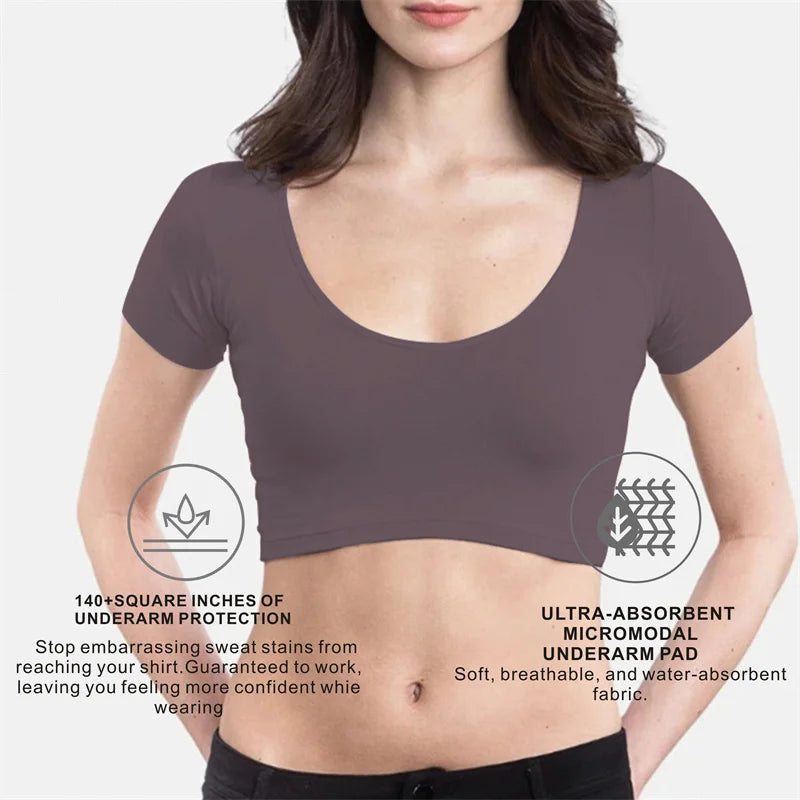 Sweat Proof Padding Anti Perspiration T Shirts Sports Gym Round Neck White Anti-Sweat Sweatproof Undershirts Crop Top