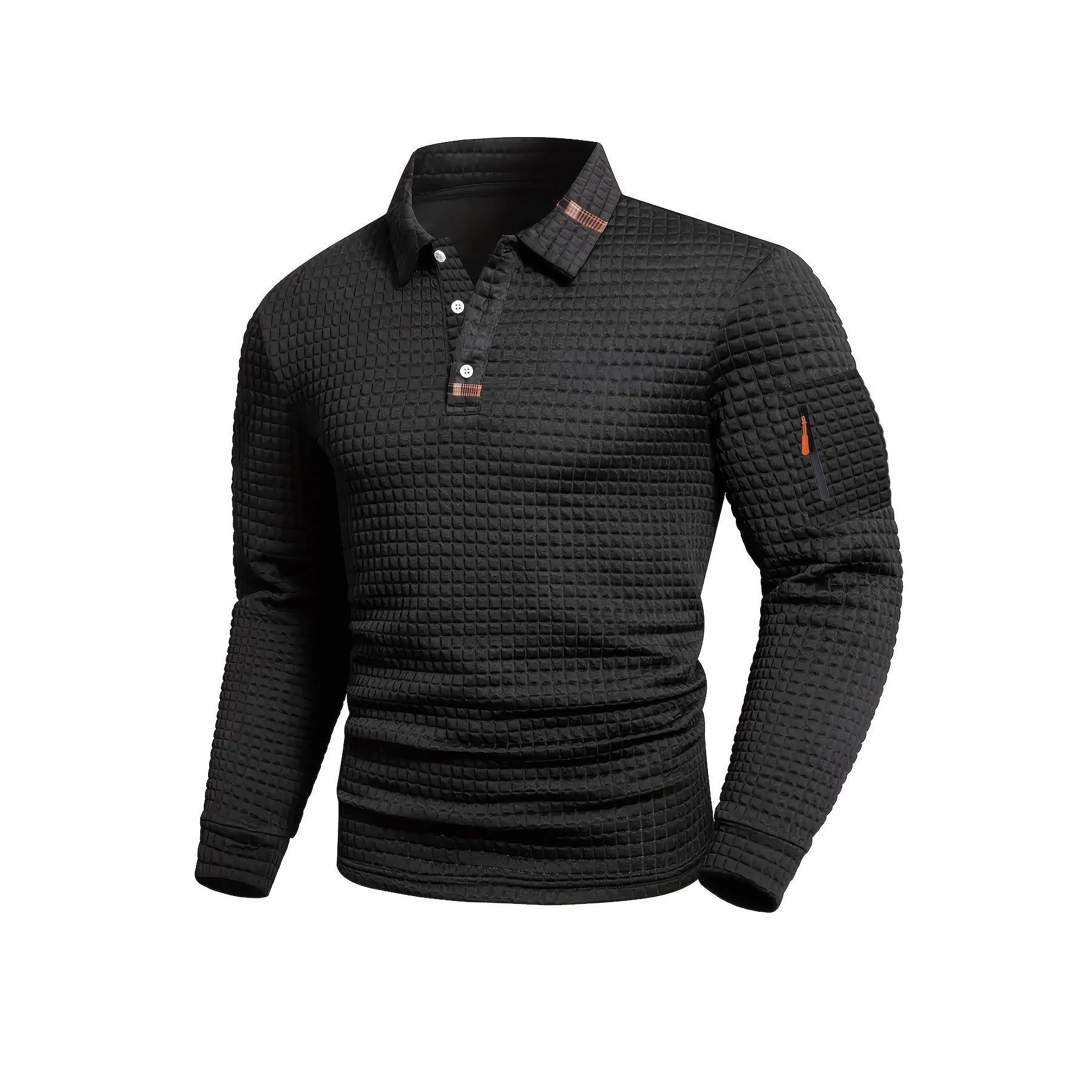 Men's New Autumn-Winter Solid-Color Checkered Patchwork Armless True Pocket Fashionable High-Quality Daily POLO Shirt Top