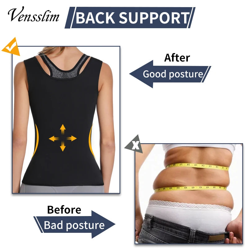 Vensslim Sweat Sauna Vest for Women Body Shaper Waist Trainer Weight Loss Fat Burner Shirt Slimming Compression Workout Tank Top