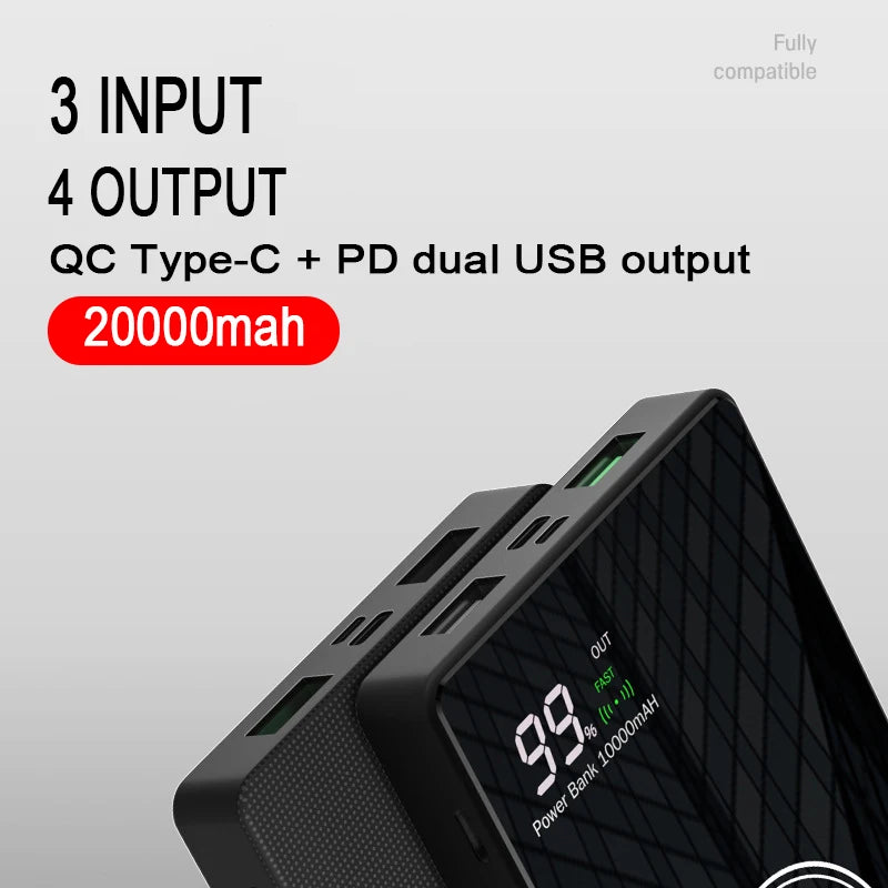 Wireless Charger Power Bank mirror Portable Battery Charger for iPhone 15 Xiaomi Huawei 20000mAh 22.5W  Fast Charging Powerbank