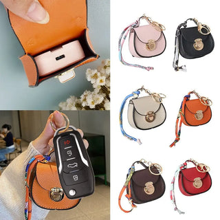 Keychain Small Coin Purse Premium Leather Multifunction Mini Storage Pouch Earphone Bag Women's Bag Pendant Key Case for Women