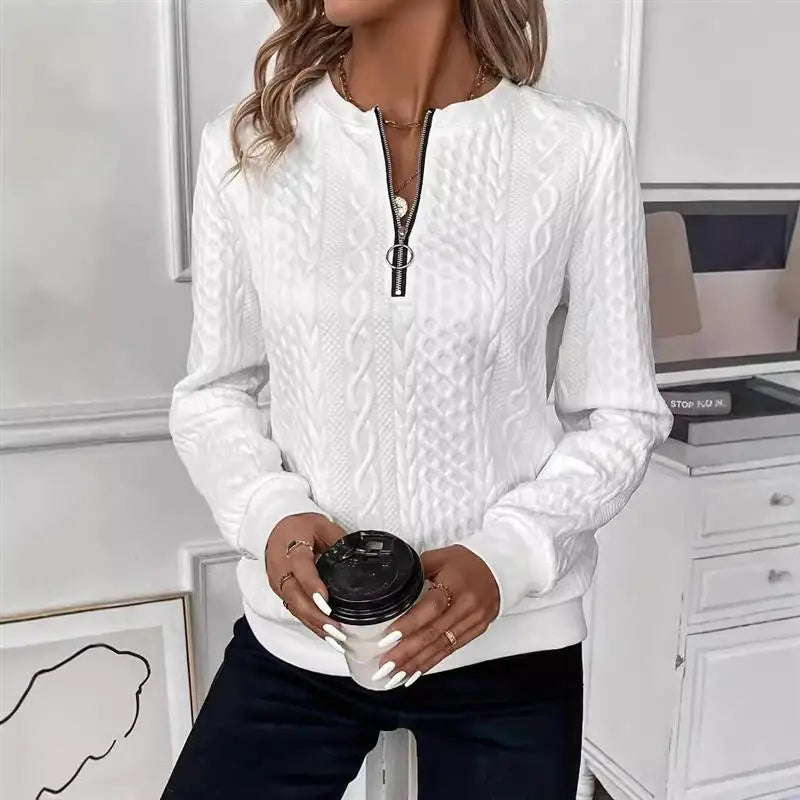 Ladies Casual Zipper Sweatirt Color Blo Long Sve Sweet Sle Hoodie Comfortable Soft Fabric Winter Collection