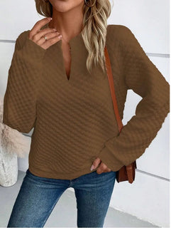 Women Sweatshirt 2025 Spring Autumn Latest Fashion Solid Color Deep V-Neck Pullover Long Sleeved Casual Hoodie Loose Sporty Top Promise Mart