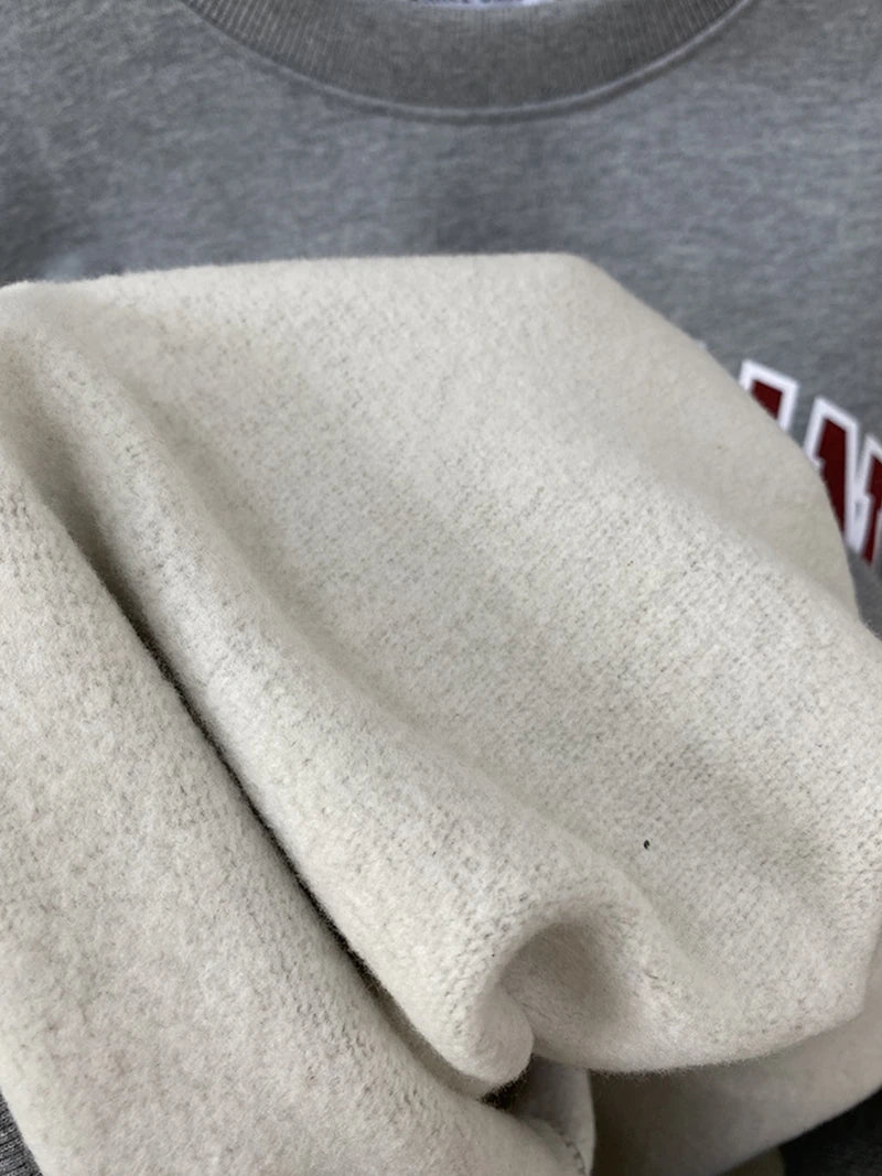 Women's sweatshirt for autumn and winter 2025, comfortable and casual round neck long sleeved gray warm pure cotton sportswear