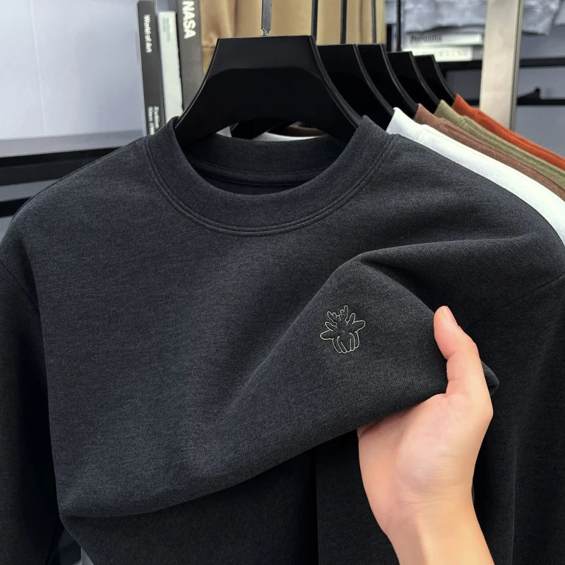 Hot Sale Men Long Sleeve T Shirt Crew Neck Solid Color Soft Breathable Spring Autumn Casual Fashion Basic Pullover Top Menswear