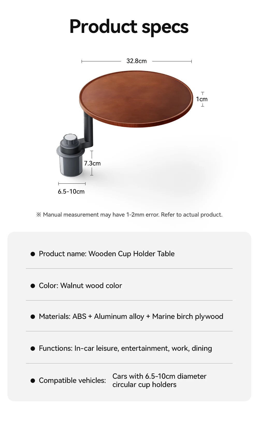 YZ Expander Multi-Function Wooden Car Cup Holder Drink Holder with Food Table 360-Degree Adjustable Base Tray Car Accessorie