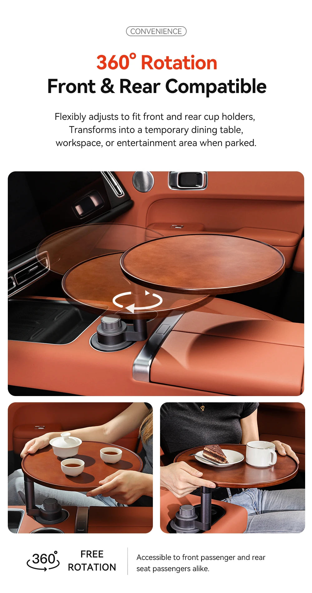 YZ Expander Multi-Function Wooden Car Cup Holder Drink Holder with Food Table 360-Degree Adjustable Base Tray Car Accessorie