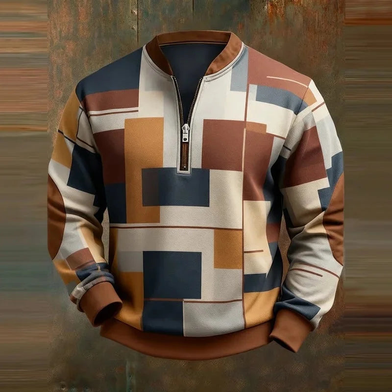 Men's Sweatshirt Vintage Faith Without God I Am Nothing Printed Zip Collar Pullover 2025 Fashion New Autumn Tops Y2k Harajuku