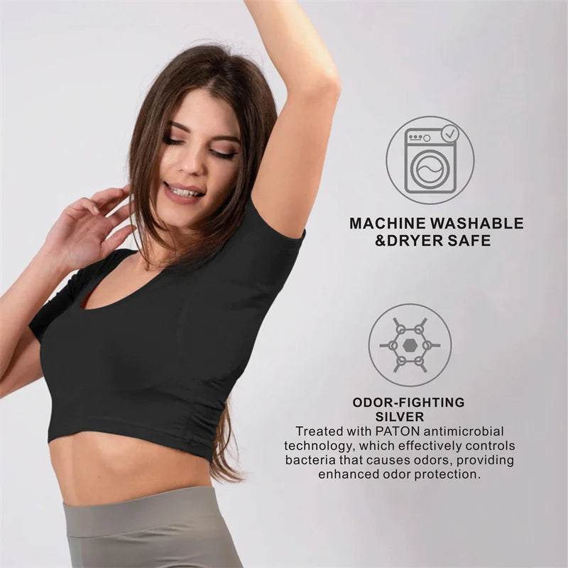 Sweat Proof Padding Anti Perspiration T Shirts Sports Gym Round Neck White Anti-Sweat Sweatproof Undershirts Crop Top