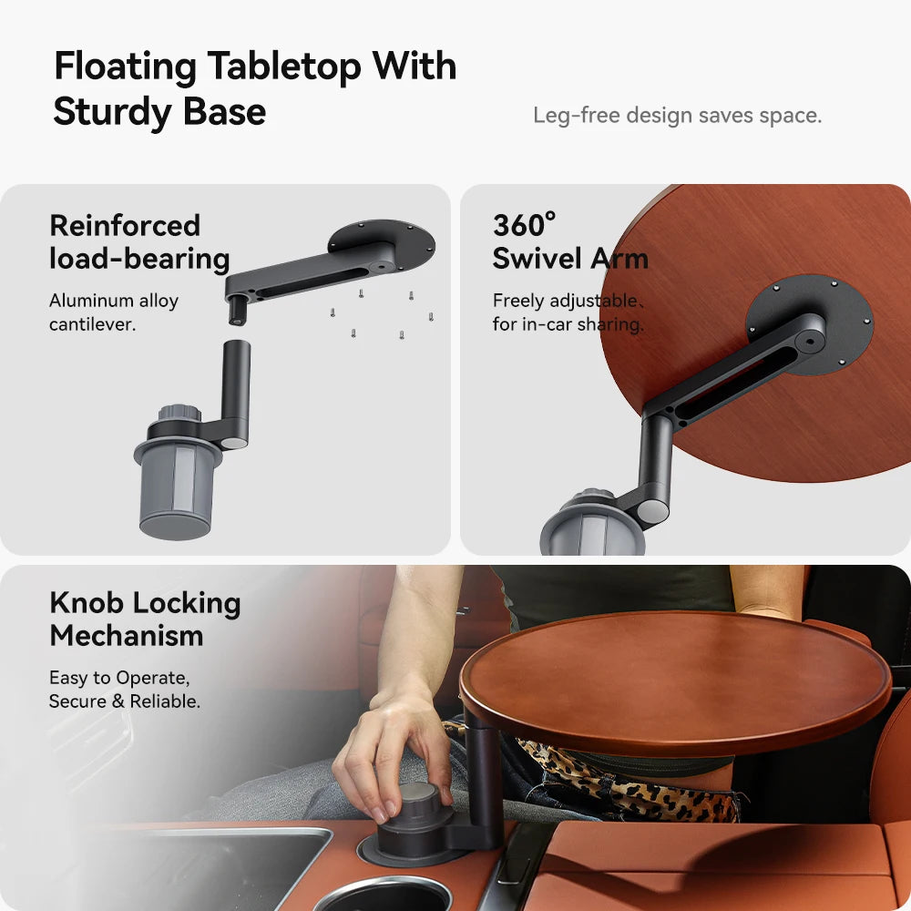 YZ Expander Multi-Function Wooden Car Cup Holder Drink Holder with Food Table 360-Degree Adjustable Base Tray Car Accessorie