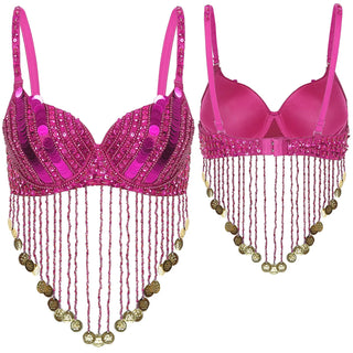 Womens Sequin Beaded Belly Dance Bra Tops with Tassels Dance Costume for Music Festival Club Belly Dance Wear Clubwear Promise Mart