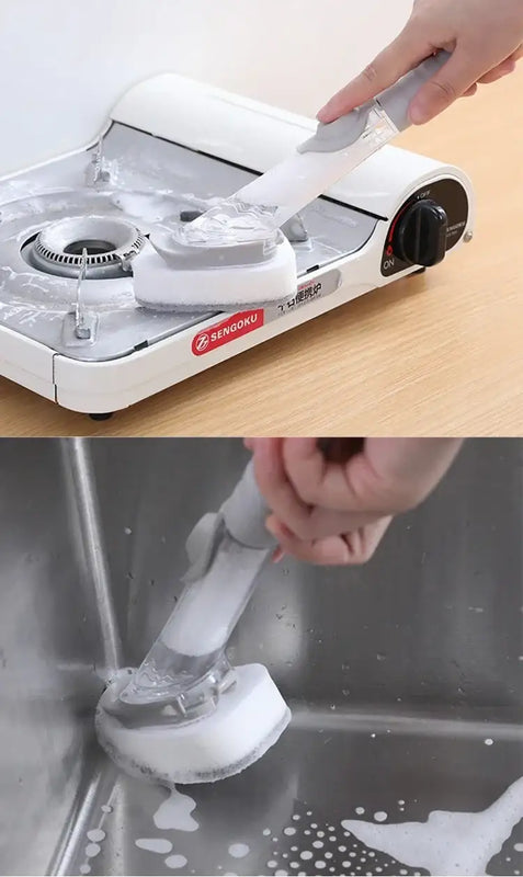 Kitchen Cleaning Brush 2 In 1 Long Handle Cleaing Brush with Removable Brush Sponge Dispenser Dishwashing Brush Kitchen Tools Promise Mart