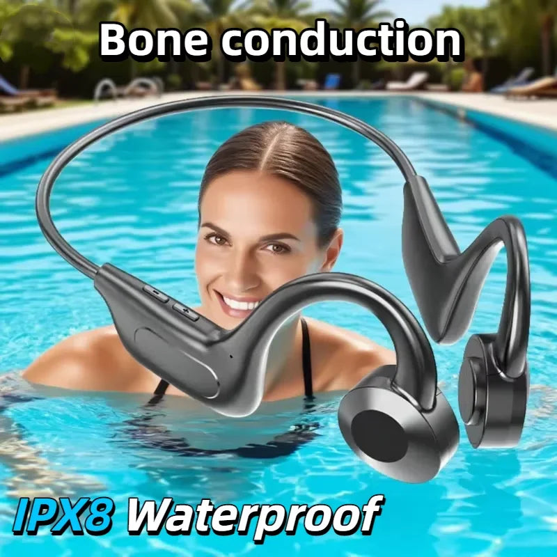 Hot Bone Conduction Swimming Headphones Bluetooth 5.4 IPX8 Waterproof Not In-Ear Wireless Plug-in Card Sports Headphones New