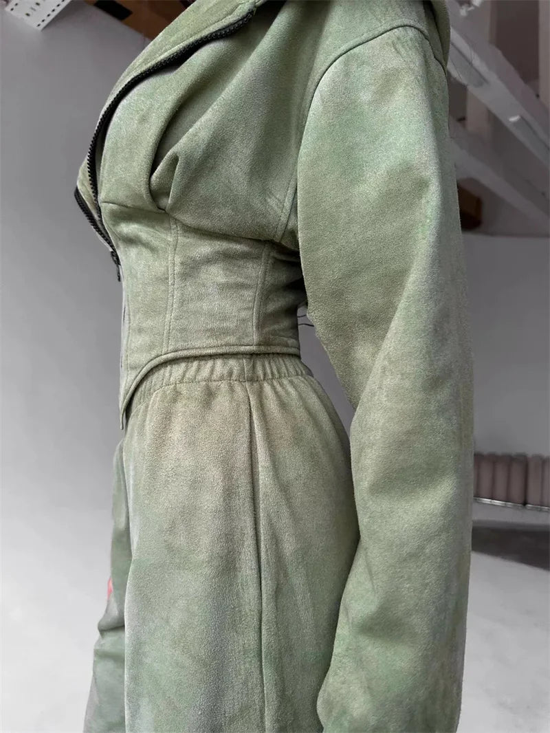 2025 Sweatshirt Two-piece Suit Women's Casual Sports Sets Zipper-up Hooded Tunic Short Jacket Top Straight Trousers 2-piece Sets