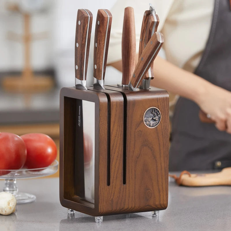 Kitchen countertop solid wood knife storage rack Household knife base Ventilation mould proof drainage knife rack knife case