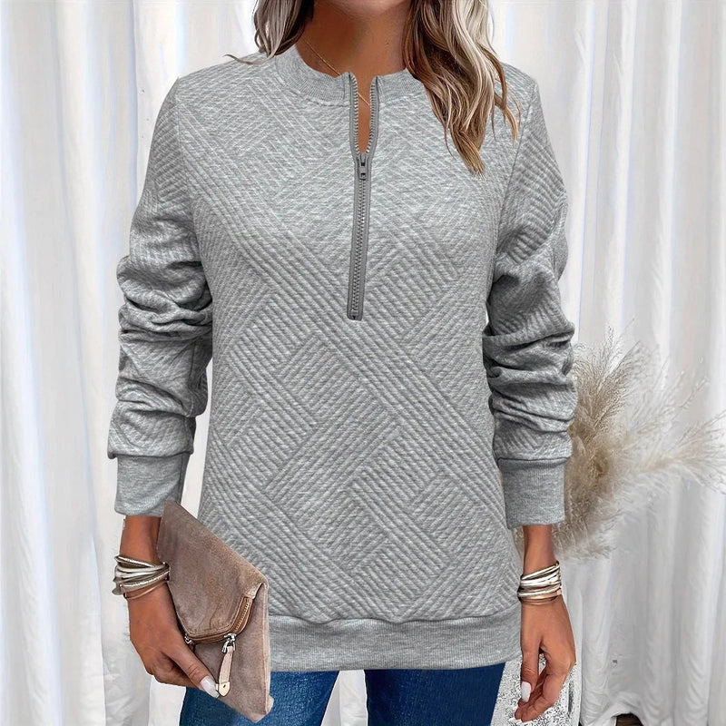 Women Spring Autumn New Style Hoodie Half Zip Design Sense Crew Neck Long Sleeve Solid Color Casual Versatile Top Promise Mart
