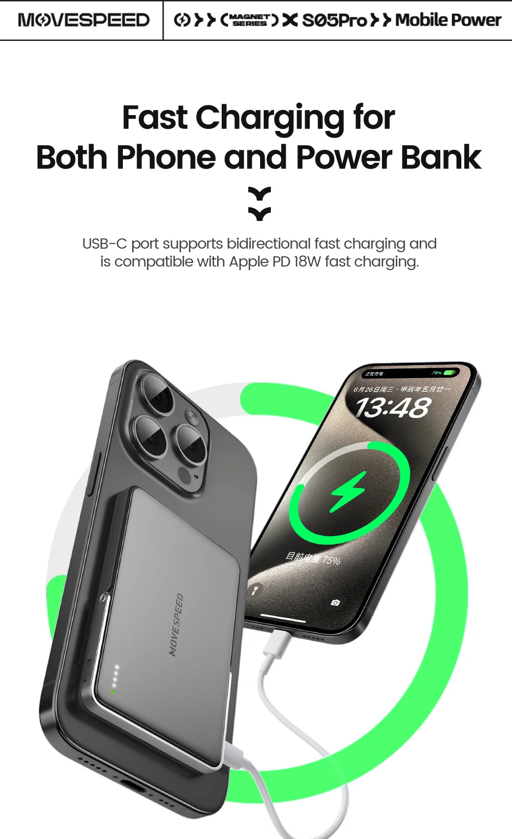 MOVESPEED S10Pro Magnetic Power Bank 10000mAh Wireless Portable External Battery with Stand for MagSafe PowerBank for iPhone 16