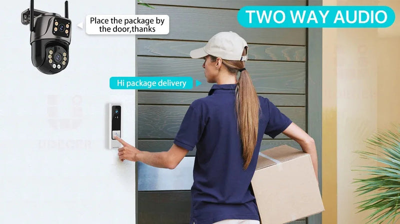 4K Outdoor Surveillance Camera Wifi 8MP Dual Lens Dual Screen 360 PTZ Webcam Motion Detection Auto Tracking IP Camera CCTV Icsee Promise Mart