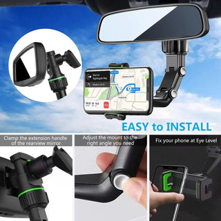 Rearview Mirror Phone Holder 360° Rotatable and Retractable Car Phone Mount Multifunctional Rear View Mirror Holder for All Car Promise Mart