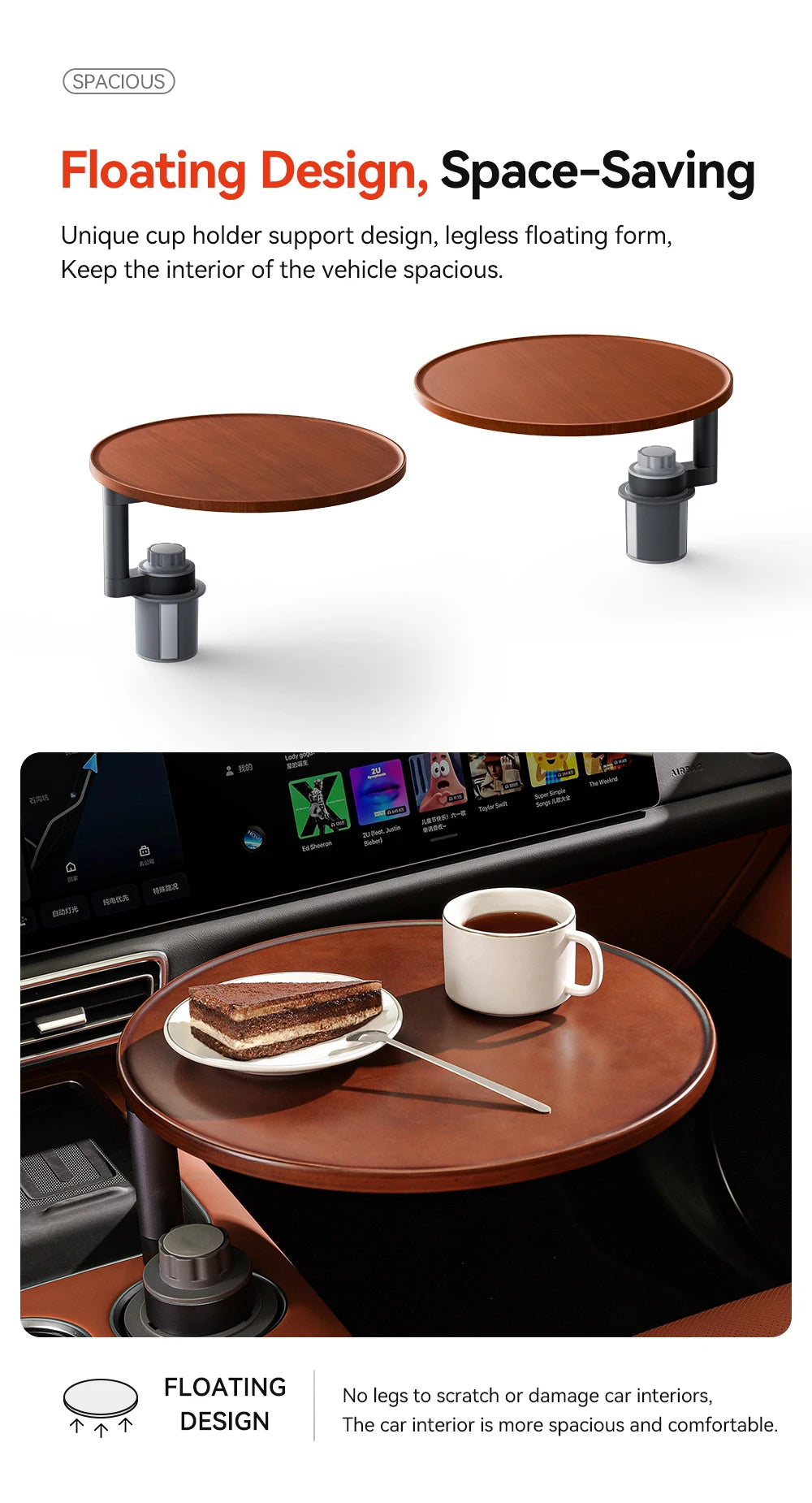 YZ Expander Multi-Function Wooden Car Cup Holder Drink Holder with Food Table 360-Degree Adjustable Base Tray Car Accessorie