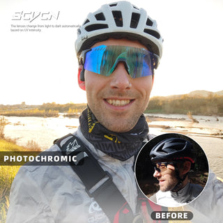 SCVCN Photochromic bike Cycling glasses UV400 Bicycle riding Eyewear Sports MTB Outdoor Sports Golf Camping Driving Eyepieces