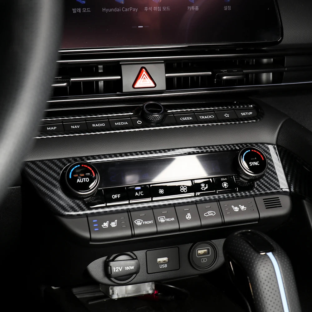 LHD/RHD For Hyundai Elantra CN7/CN7 N 2021-2025 Red Carbon Fiber Dashboard Middle Air Conditioner Knob Trim Cover