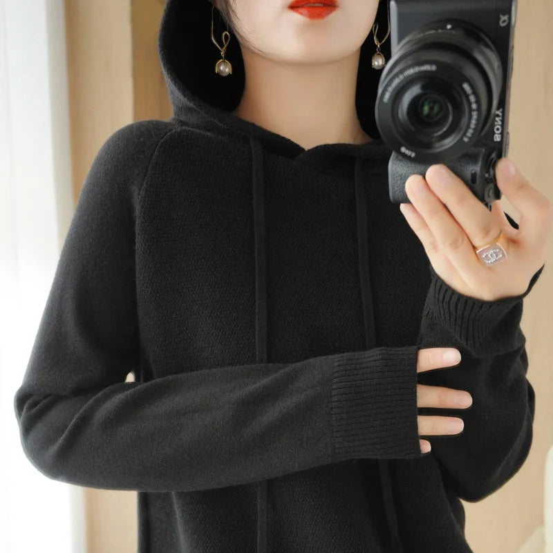 Hooded Sweatshirt for Women Spring Autumn New Hoodie Bottoming Shirt with Knitted Sweater Casual Hooded Pullovers