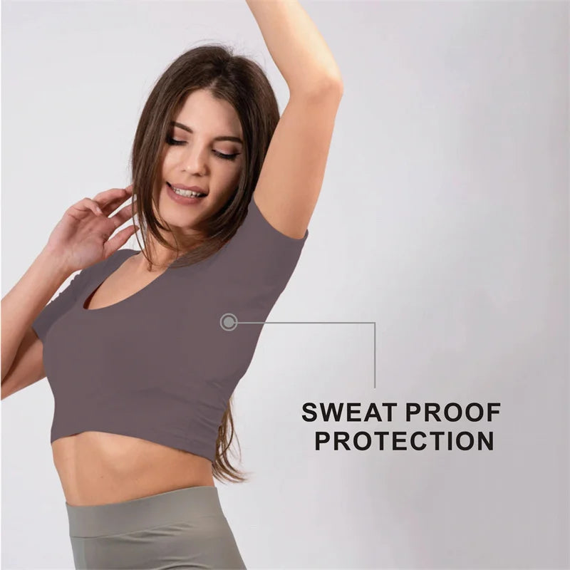 Sweat Proof Padding Anti Perspiration T Shirts Sports Gym Round Neck White Anti-Sweat Sweatproof Undershirts Crop Top