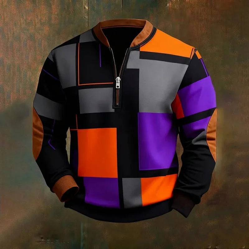 Men's Sweatshirt Vintage Faith Without God I Am Nothing Printed Zip Collar Pullover 2025 Fashion New Autumn Tops Y2k Harajuku