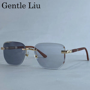 Vintage Square Rimless Change Color Sunglasses Men 2025 Luxury Brand Trendy Frameless Cutting Lens Eyewear UV400 Photochromic Promise Mart