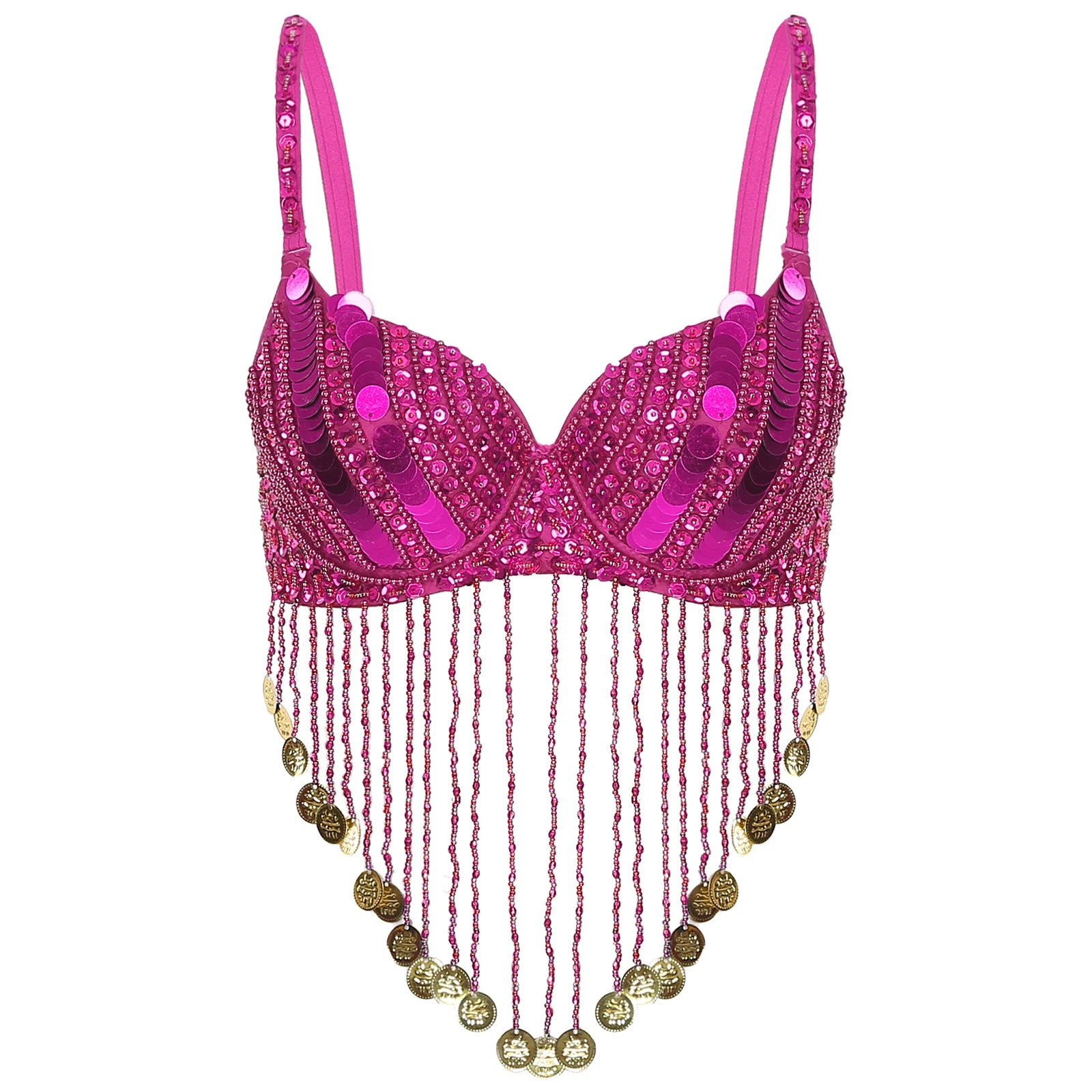 Womens Sequin Beaded Belly Dance Bra Tops with Tassels Dance Costume for Music Festival Club Belly Dance Wear Clubwear