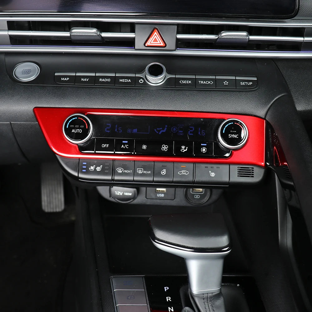 LHD/RHD For Hyundai Elantra CN7/CN7 N 2021-2025 Red Carbon Fiber Dashboard Middle Air Conditioner Knob Trim Cover