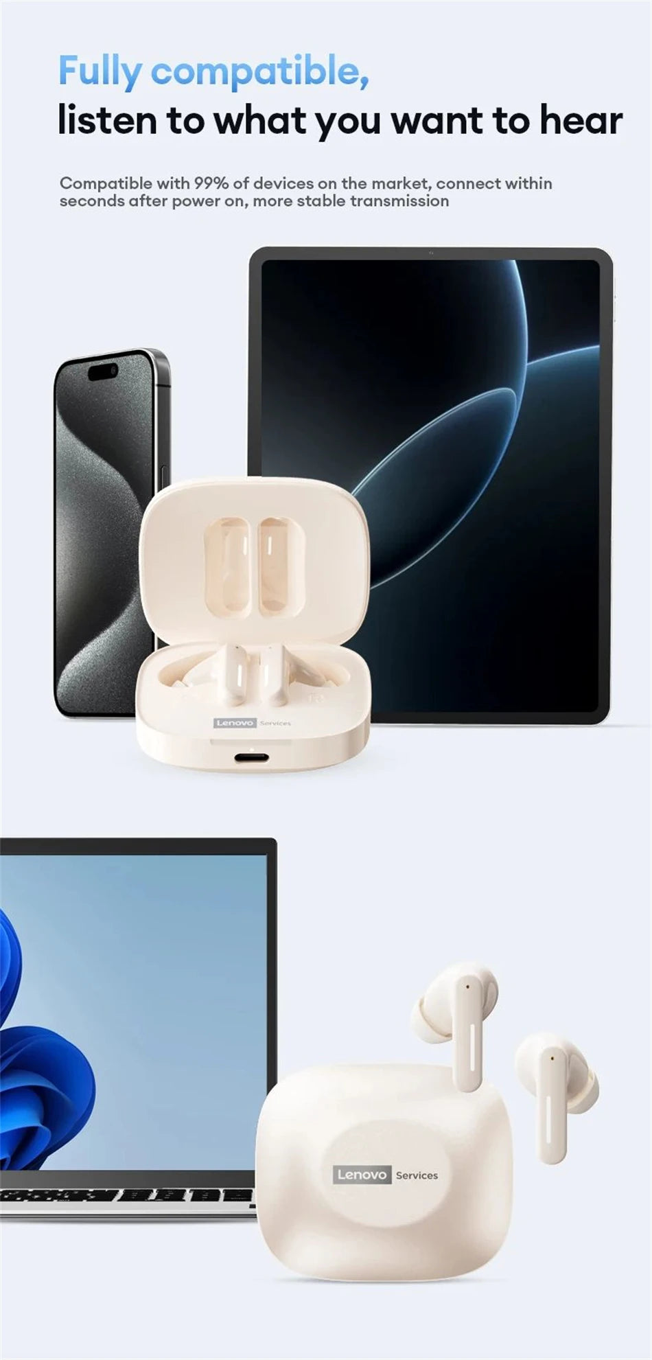 2026 Lenovo Original LE209 Wireless Earphones TWS Bluetooth 6.0 In Ear Earbuds Long Battery Life Earphones Mic Stereo ENC Noise