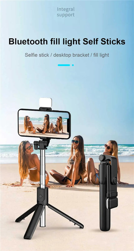 Portable Bluetooth Selfie Stick Tripod Holder with Remote Shutter Fill Light Extendable Wireless Remote Retractable Phone Stand Promise Mart