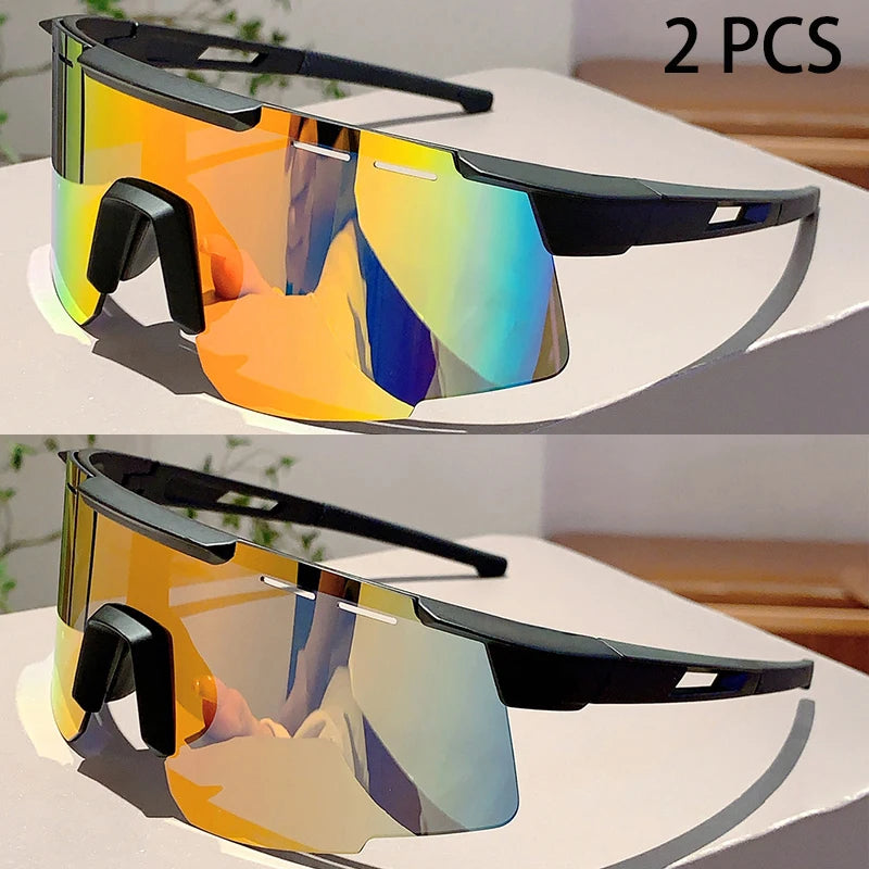 1/2 Pcs Fashion Monoblock Anti UV Men's Goggle Outdoor Brand Mirror Sports Sunglasses Women Oversize Decor Shades for Cycling