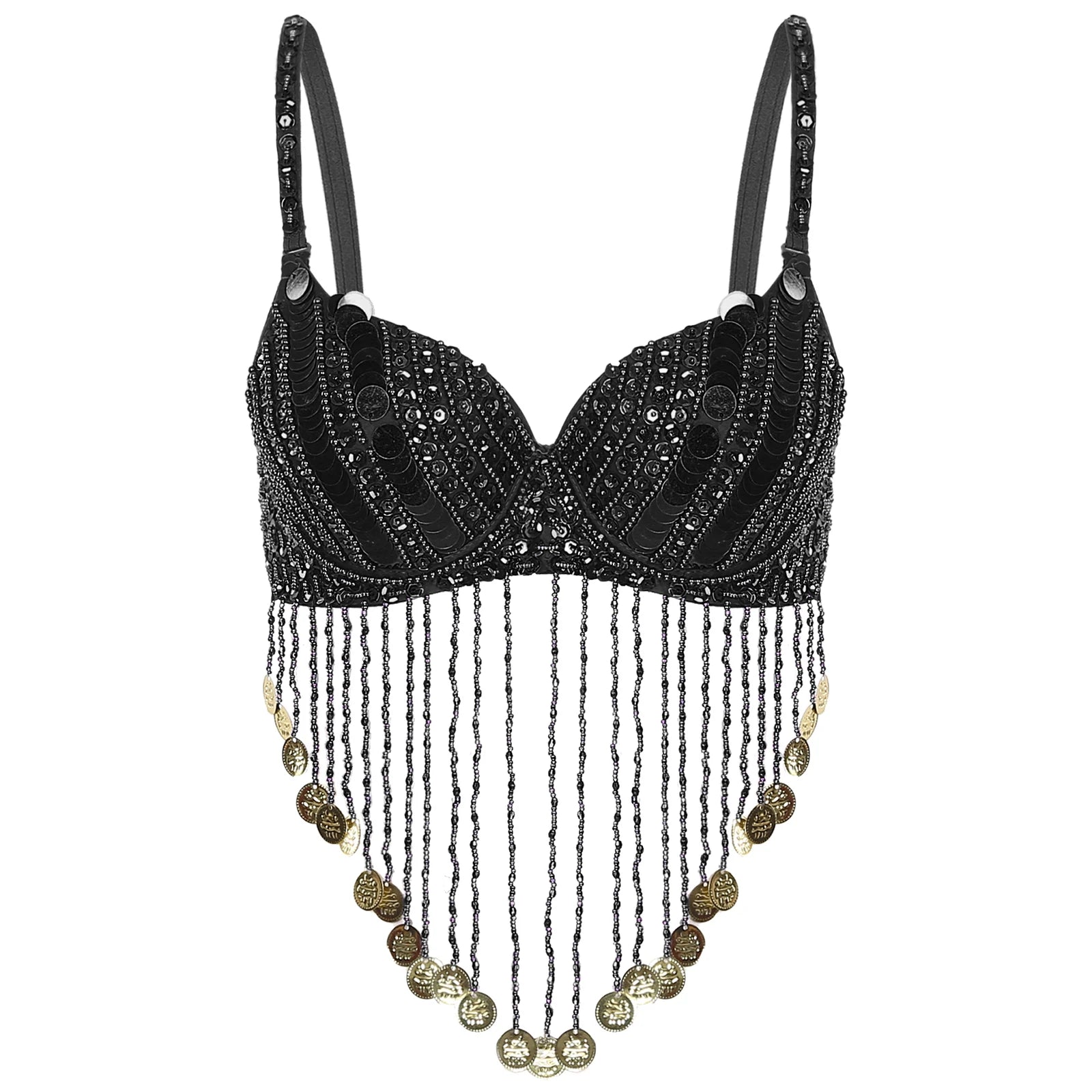Womens Sequin Beaded Belly Dance Bra Tops with Tassels Dance Costume for Music Festival Club Belly Dance Wear Clubwear
