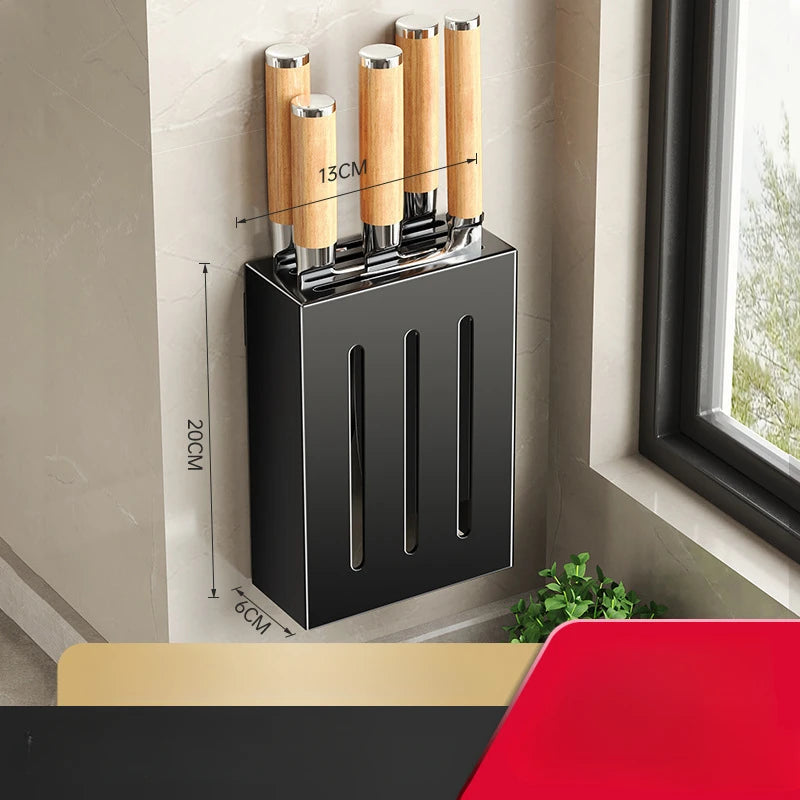 Kitchen knife storage box, knife holder, non-perforation, wall-mounted rack, kitchen items，kitchen accessories organizer