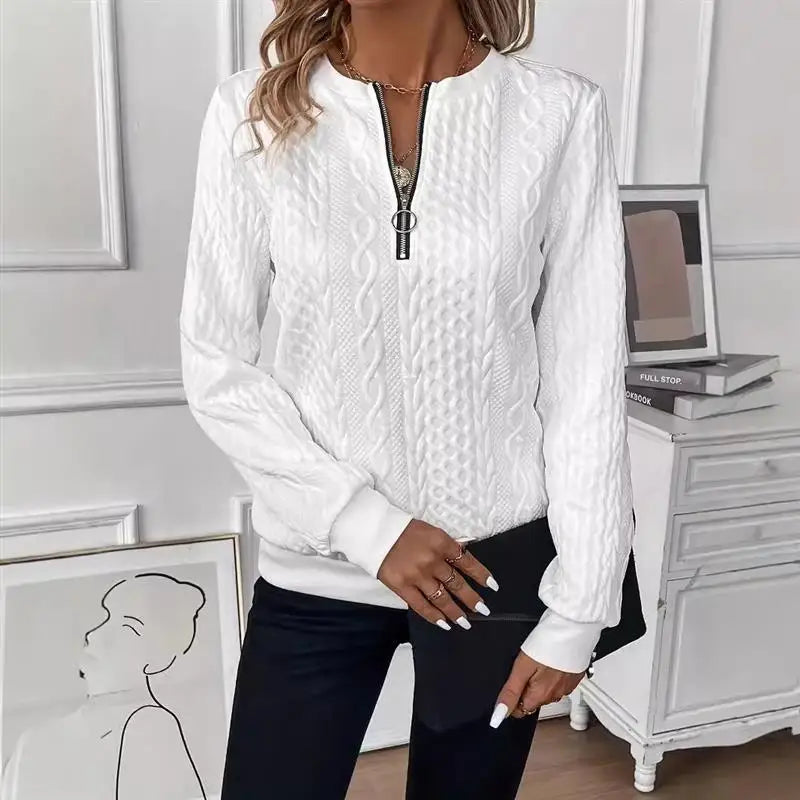 Ladies Casual Zipper Sweatirt Color Blo Long Sve Sweet Sle Hoodie Comfortable Soft Fabric Winter Collection