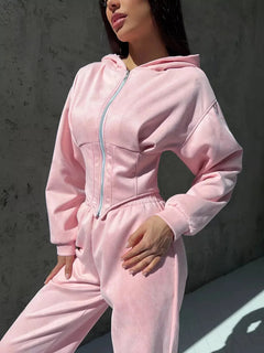 Women's 2-Piece Hooded Tracksuit – Sporty Casual Set with Waist-Cinching Design Promise Mart