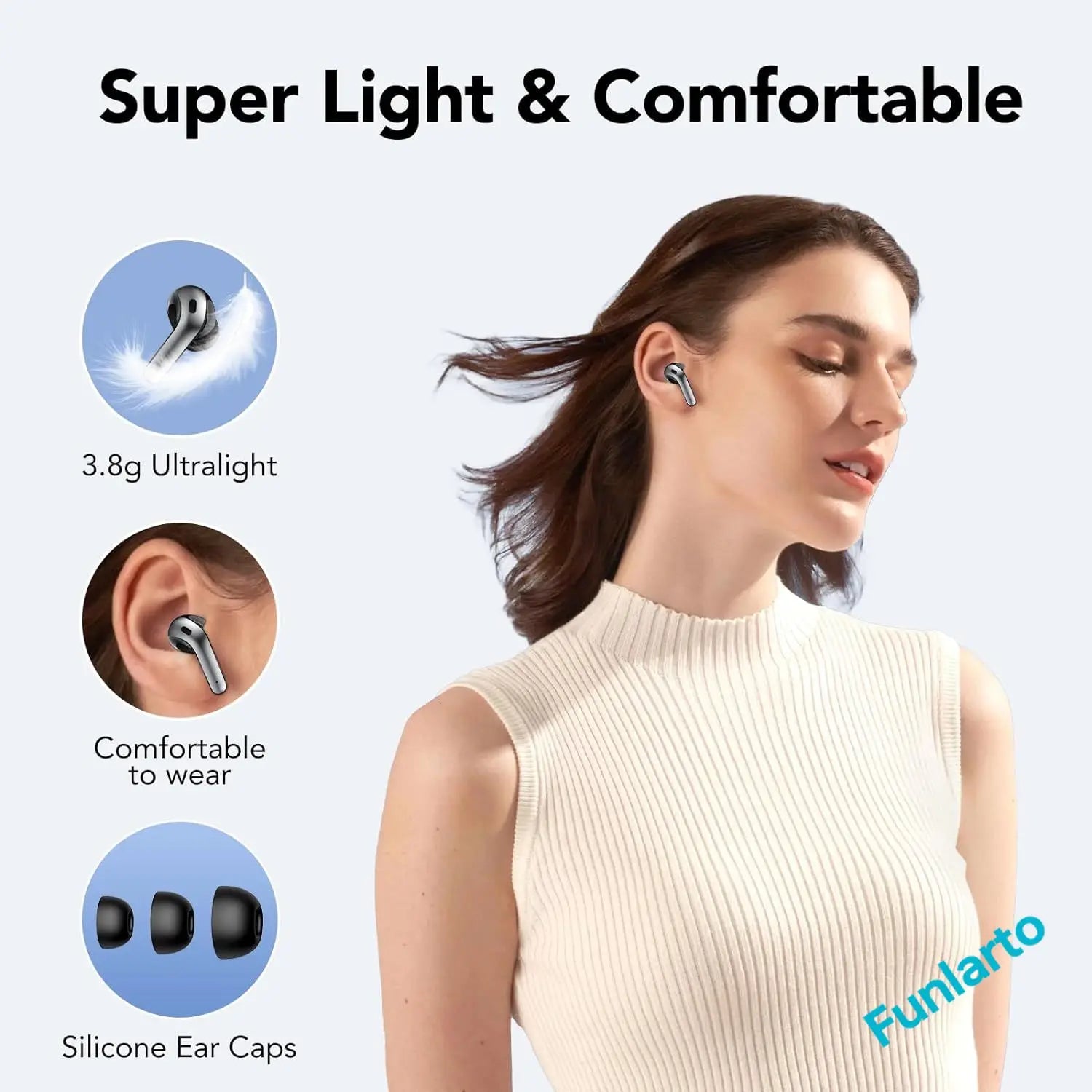 Wireless Earphones with Bluetooth 5.3, Quad-Mic Call Noise Reduction ENC, 50H Playtimes Wireless Earbuds Bluetooth Headphones