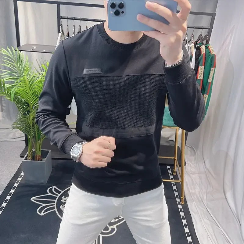 Sweatshirts New T Shirt for Men Round Neck 100℅ Cotton Aesthetic Xl High Brand Tee Man Pullovers Sale Quality Long Sleeve Social